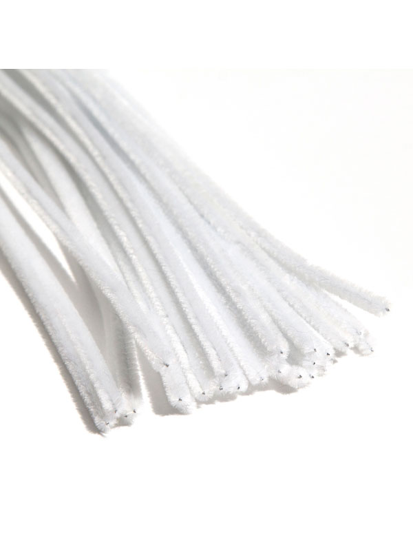 White Chenille Pipe Cleaners, 6mm x 12 inch, 25 Pack
